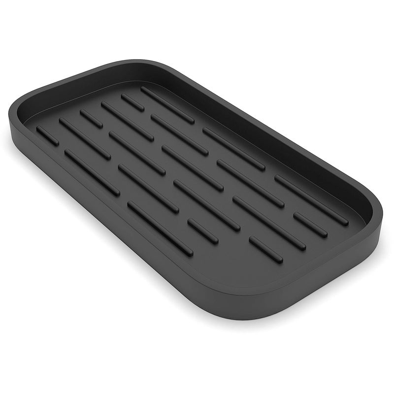 Z ZAPPOWARE ZAPPOWARE Kitchen Sink Organizer | Silicone Sponge Holder - Storage Tray for Dish Sponge, Soap Dispenser, Scrubber 9.6"x 4.9" (Black) - Image 1